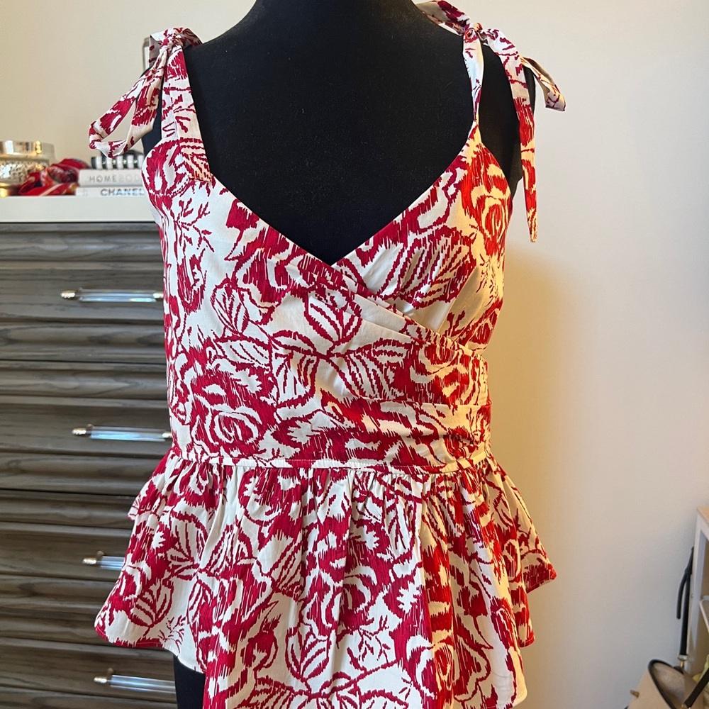 Express Floral Red and White peplum Top